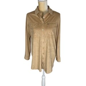 Soft Surroundings Tan Faux Suede Long Sleeve‎ Button-Up Shirt Medium